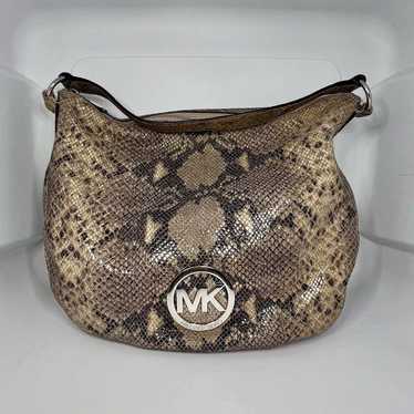 Michael Kors Snake Print Black/Tan Handbag Purse … - image 1