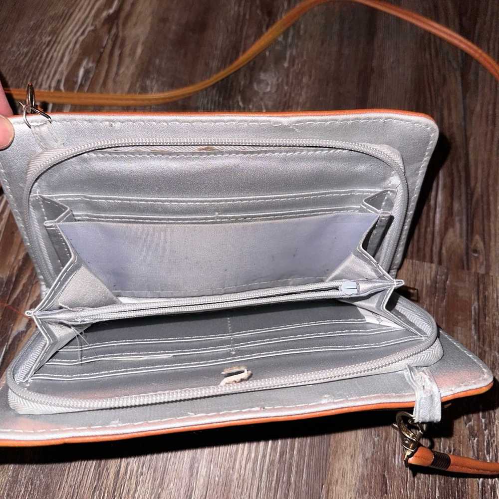 Double zip orange leather w/silver lining clutch - image 4