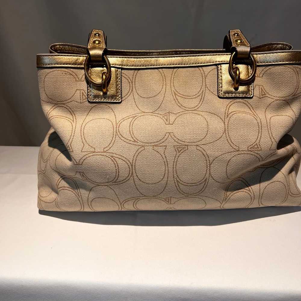 Coach signature purse linen and canvas with leath… - image 3