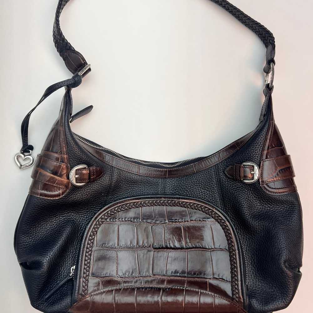 BRIGHTON - Vintage Black & Brown Leather Shoulder… - image 1