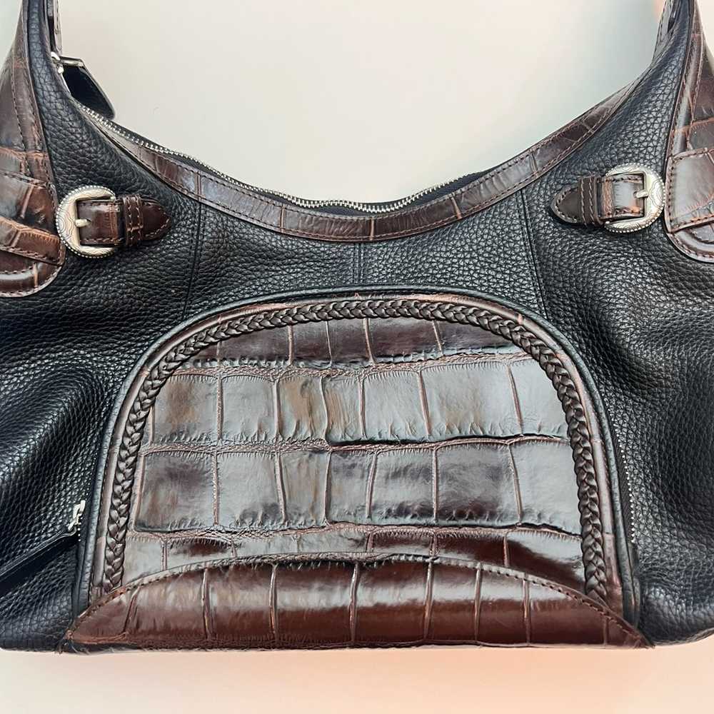 BRIGHTON - Vintage Black & Brown Leather Shoulder… - image 4