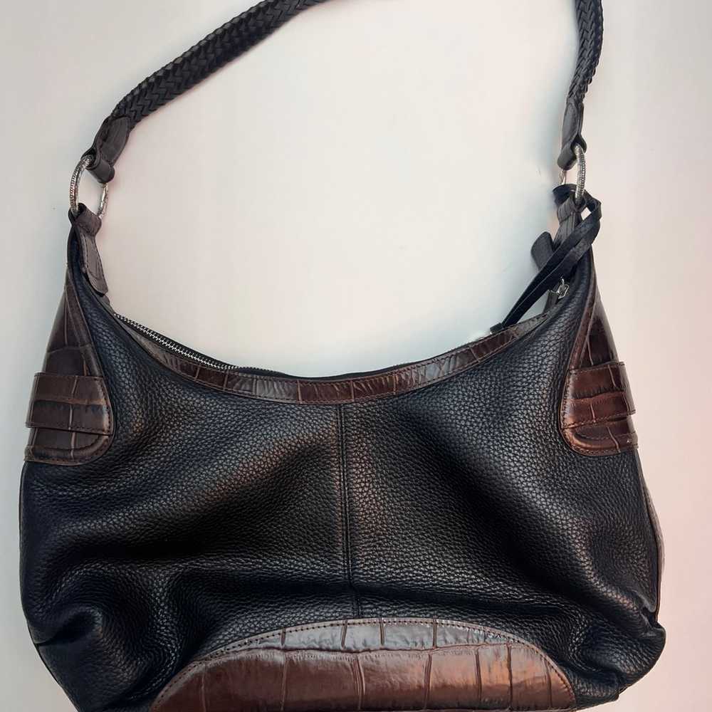 BRIGHTON - Vintage Black & Brown Leather Shoulder… - image 5