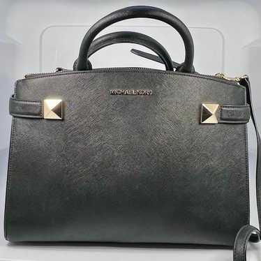 Michael Kors Black Leather Handbag Purse With Gol… - image 1