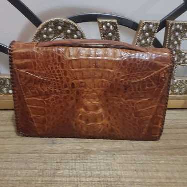 Vintage Brown Crocodile Leather Clutch