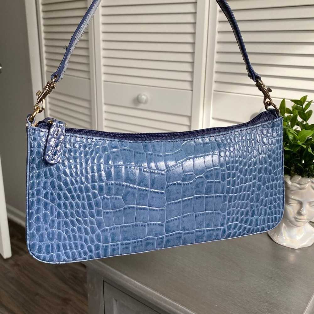 Vintage Blue Croc Faux Leather Small Shoulder Bag - image 1