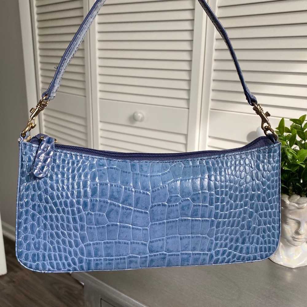 Vintage Blue Croc Faux Leather Small Shoulder Bag - image 2