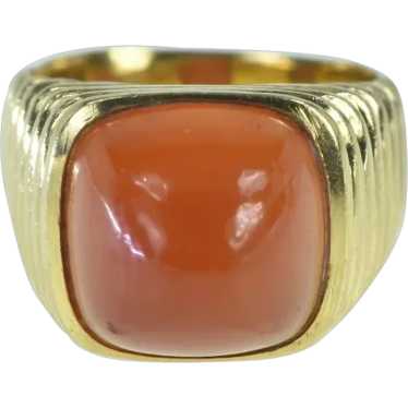 18K 1960's Carnelian Grooved Domed Statement Ring 