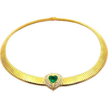 18K Yellow Gold GIA 4.54ctw Heart Emerald & Diamon