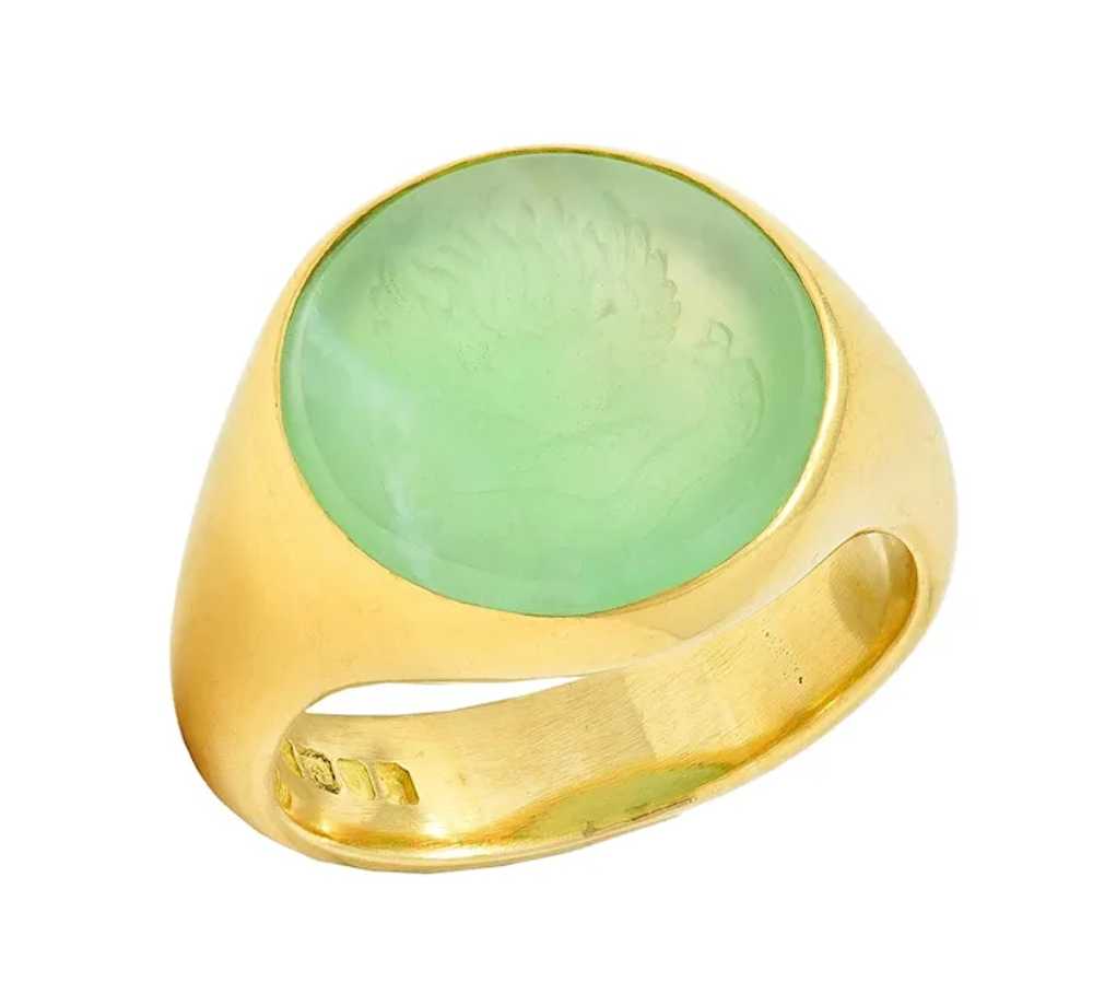 Victorian 1860 Green Chalcedony 18K Gold Antique … - image 11