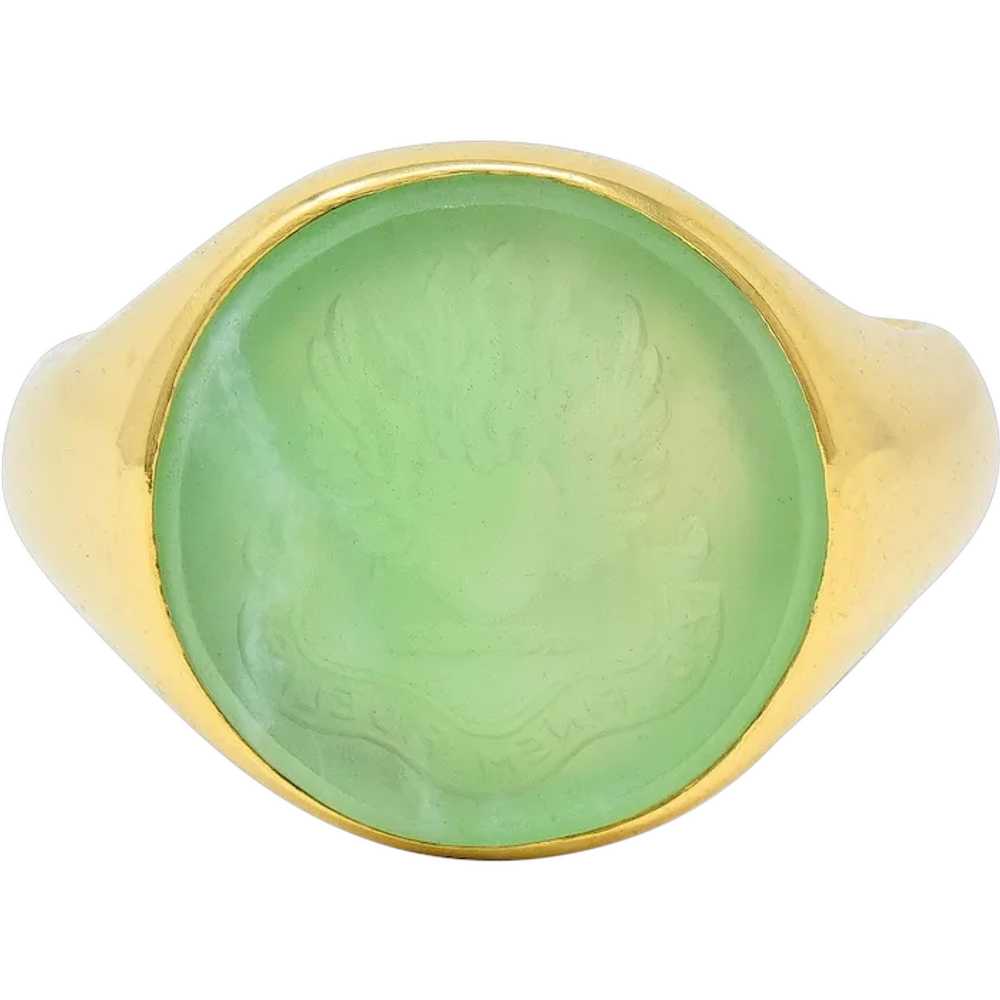 Victorian 1860 Green Chalcedony 18K Gold Antique … - image 1