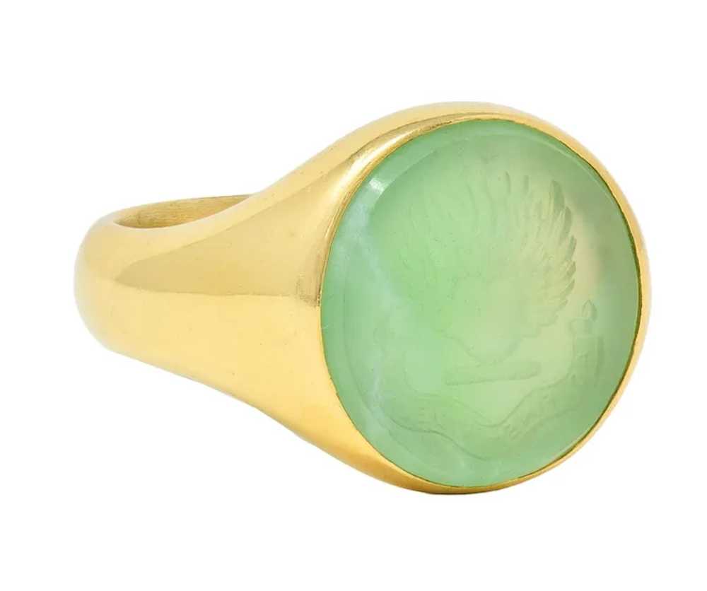 Victorian 1860 Green Chalcedony 18K Gold Antique … - image 3