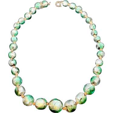 Exquisite Green Venetian Foil Bead Vintage Choker 