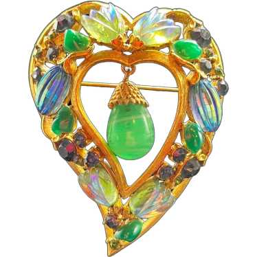 Rare Florenza Heart Melon & Tulip Brooch