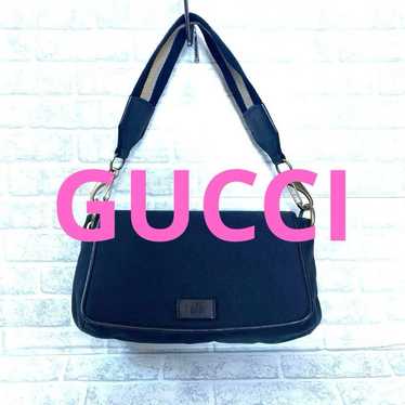 GUCCI logo canvas shoulder bag/handbag.