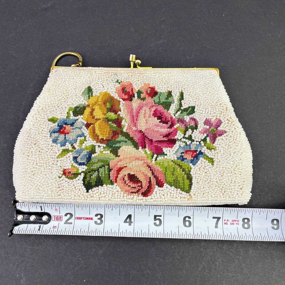 Vintage 8" Needlepoint & Beaded Floral Rose Purse… - image 6