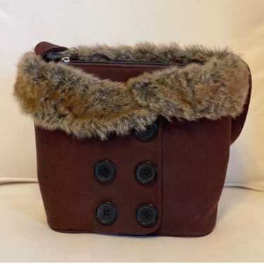 Vintage  Handmade Cloth & Faux Fur Retro Bucket S… - image 1