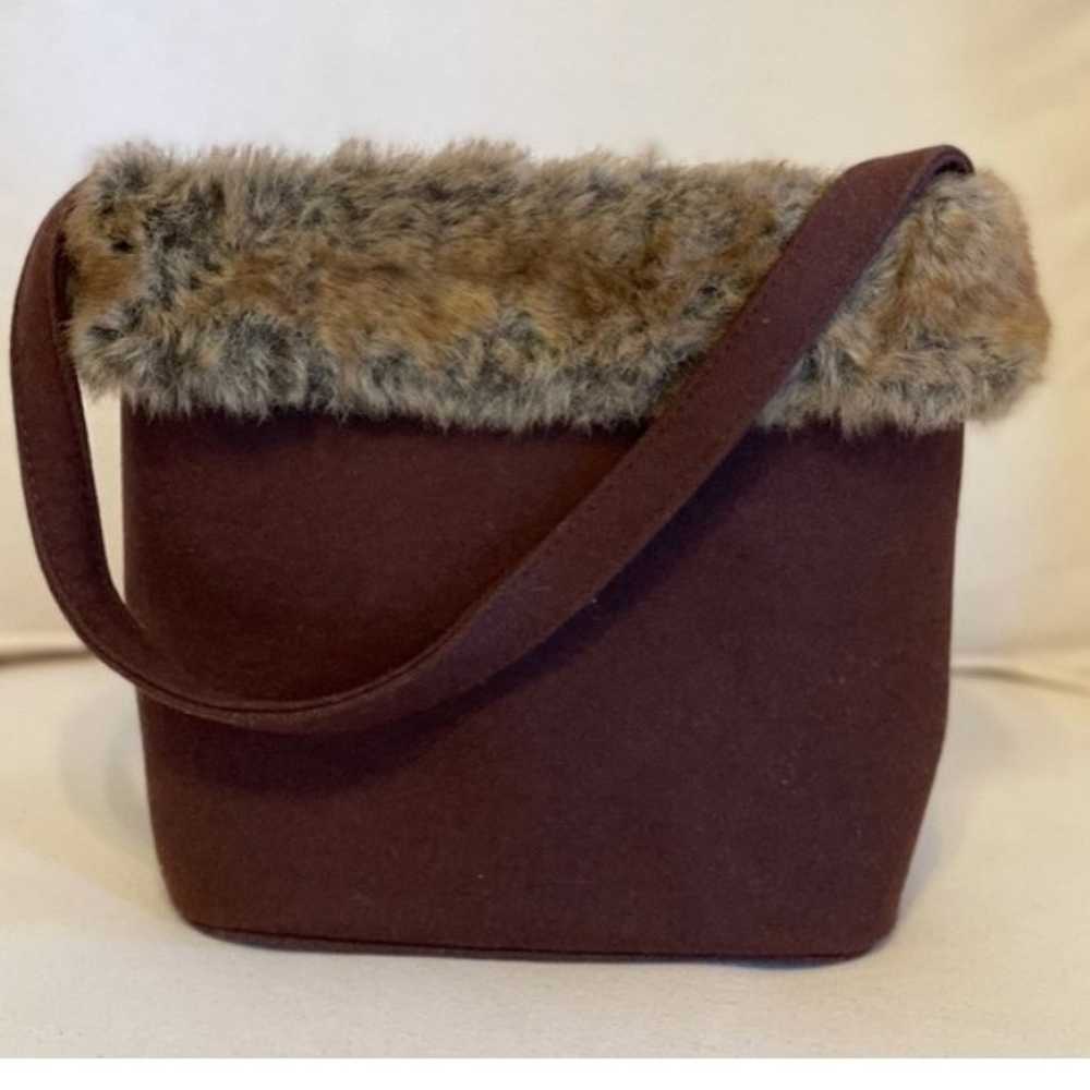 Vintage  Handmade Cloth & Faux Fur Retro Bucket S… - image 2