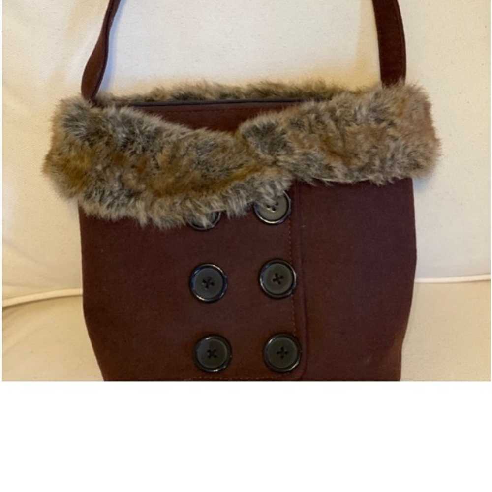 Vintage  Handmade Cloth & Faux Fur Retro Bucket S… - image 3