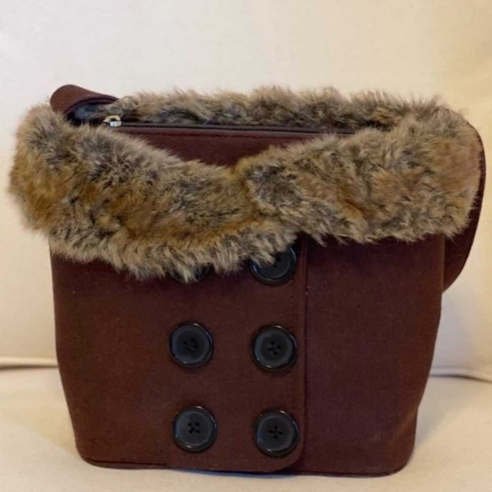 Vintage  Handmade Cloth & Faux Fur Retro Bucket S… - image 5