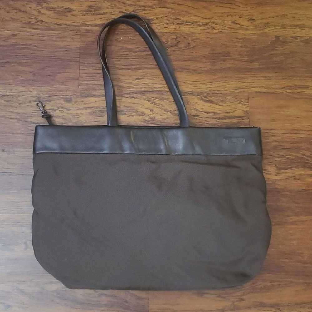 Tumi Large Brown Nylon Canvas Leather Trim Tote - image 1