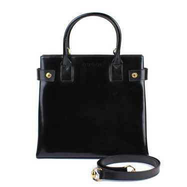 GUCCI Enamel Leather Black 2WAY Handbag