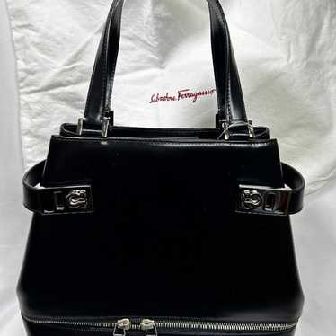 Salvatore Ferragamo Gancini Leather Handbag Black