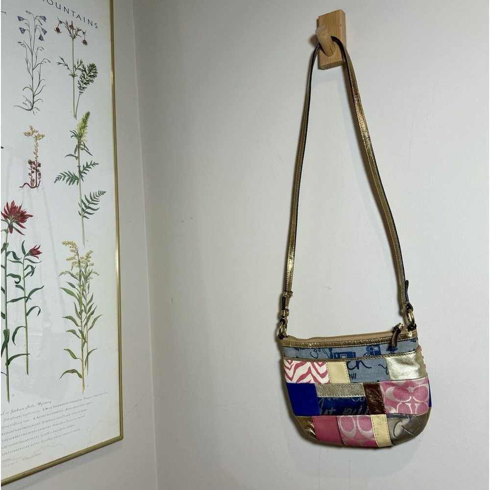 Vintage Y2K Coach Patchwork Shoulder Bag Gold Pin… - image 2