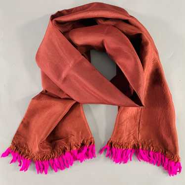 Dries Van Noten Brown Fuchsia Fringe Silk Scarf - image 1