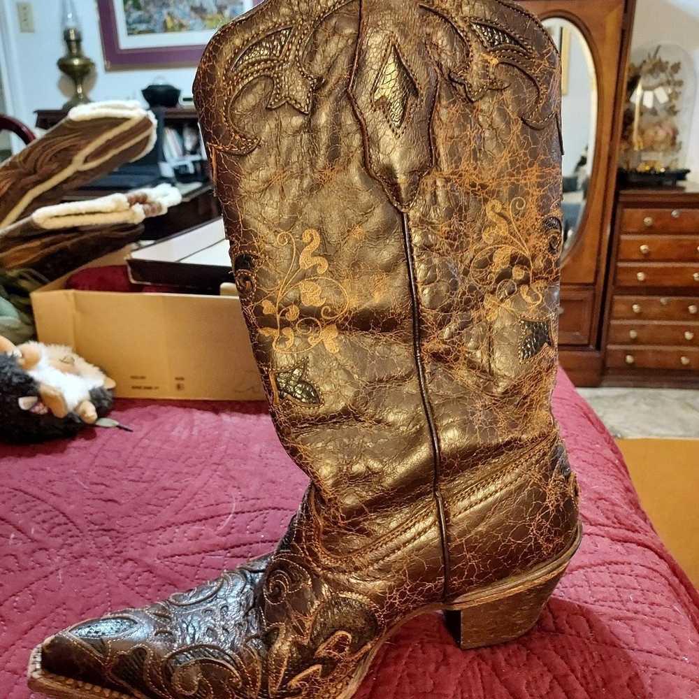 Boots corral brown embroidered vintage look cowbo… - image 10