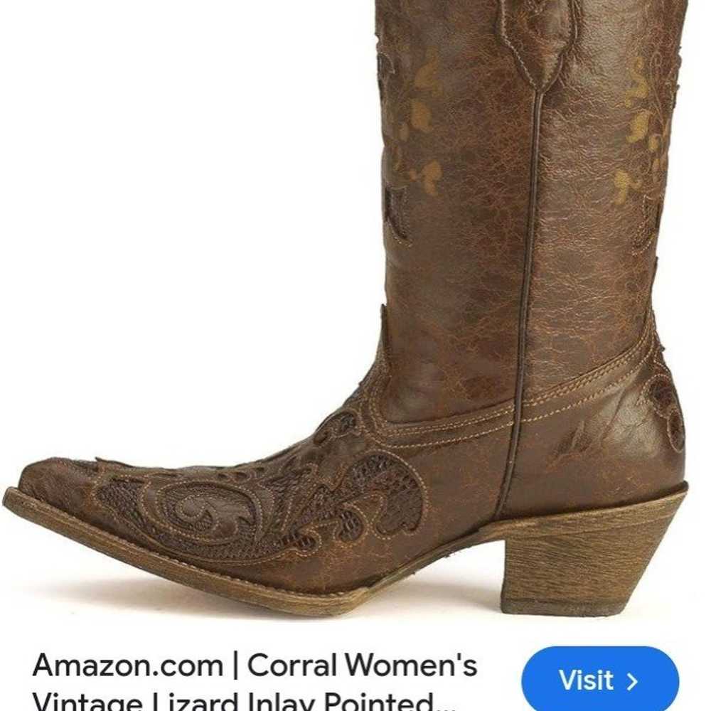 Boots corral brown embroidered vintage look cowbo… - image 9