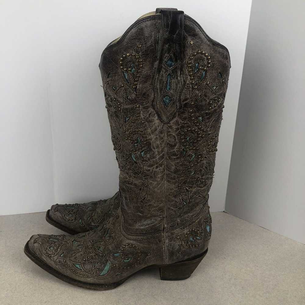 Womens Corral Vintage Cowgirl Turquoise Teal Inla… - image 4