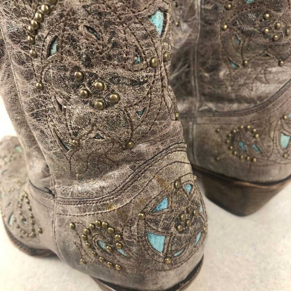 Womens Corral Vintage Cowgirl Turquoise Teal Inla… - image 8