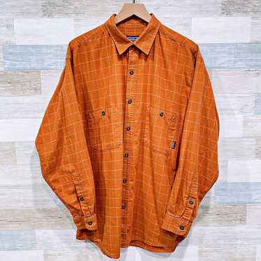 Patagonia Organic Pima Cotton Rust Orange Gold Button Front Long Sleeve Shirt sale L