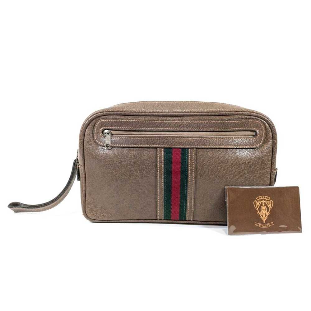 Authentic Vintage Gucci Brown Leather Clutch Purs… - image 1