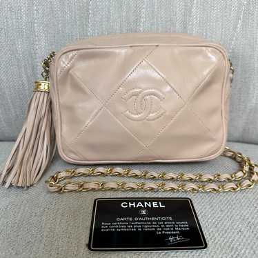 CHANEL Pink Beige Matelasse Chain Lambskin Leather