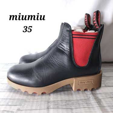 miumiu Side Gore Short Boots Leather × Rubber Sol… - image 1