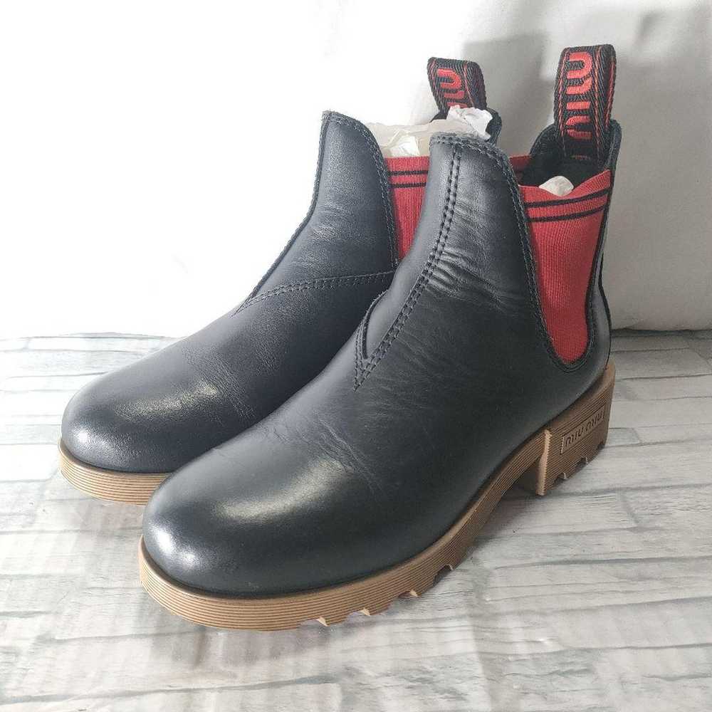 miumiu Side Gore Short Boots Leather × Rubber Sol… - image 2