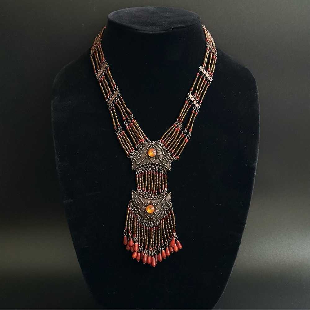 Brand Vintage Exotic Peruvian Red & Orange Beaded… - image 2