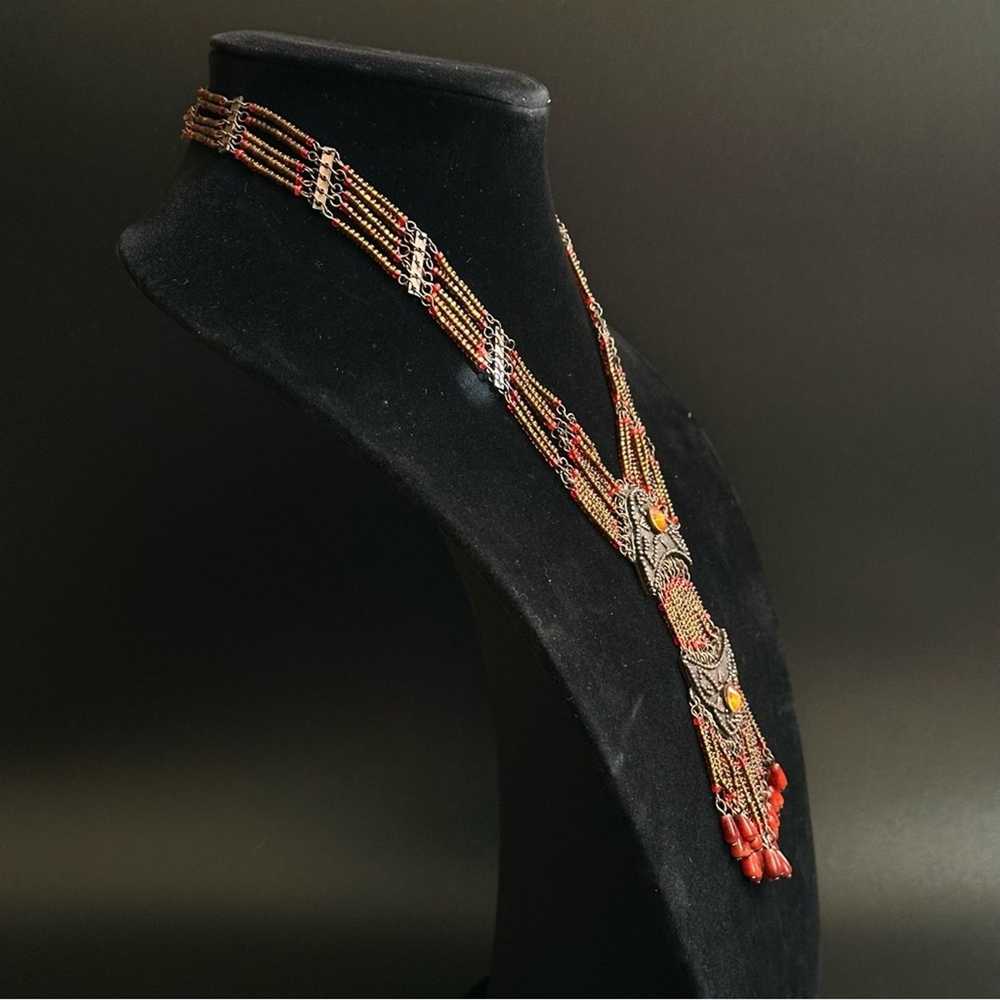 Brand Vintage Exotic Peruvian Red & Orange Beaded… - image 3