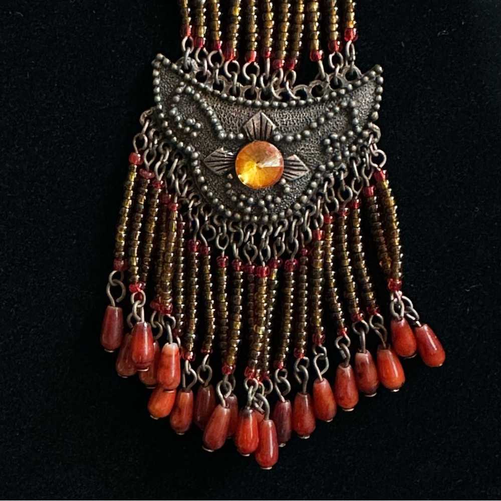 Brand Vintage Exotic Peruvian Red & Orange Beaded… - image 5