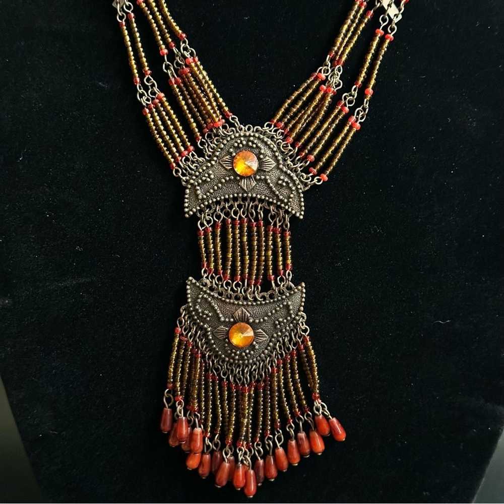 Brand Vintage Exotic Peruvian Red & Orange Beaded… - image 6