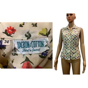 Vintage 60s Shirt n Sweet Sleeveless Floral Blous… - image 1