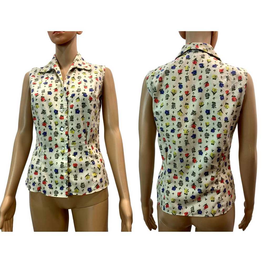 Vintage 60s Shirt n Sweet Sleeveless Floral Blous… - image 2