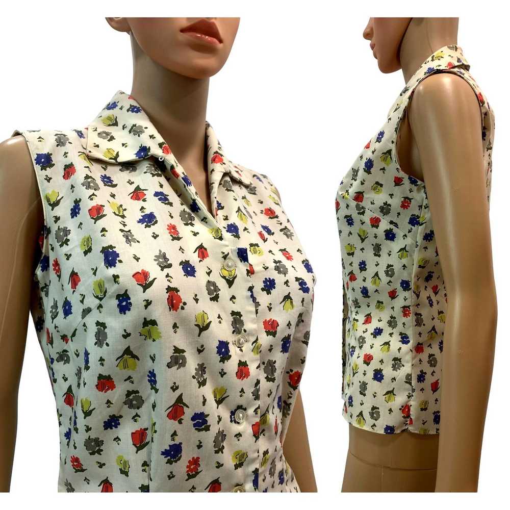 Vintage 60s Shirt n Sweet Sleeveless Floral Blous… - image 3