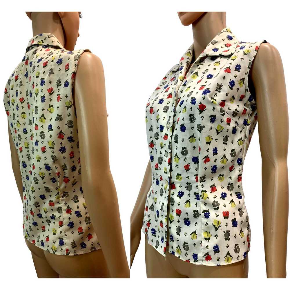 Vintage 60s Shirt n Sweet Sleeveless Floral Blous… - image 4