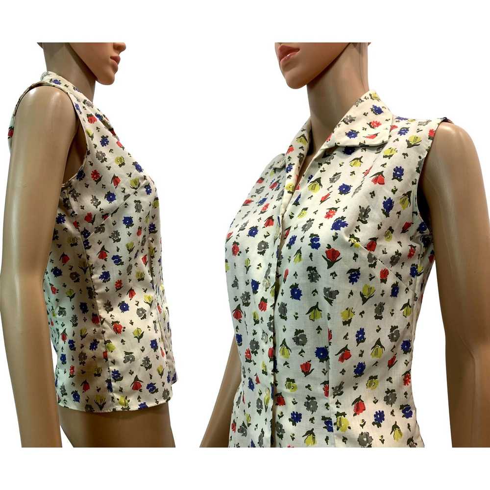 Vintage 60s Shirt n Sweet Sleeveless Floral Blous… - image 5