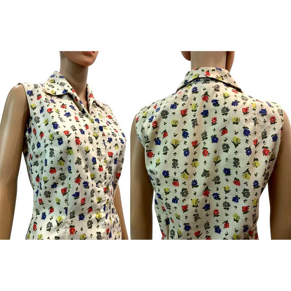 Vintage 60s Shirt n Sweet Sleeveless Floral Blous… - image 6