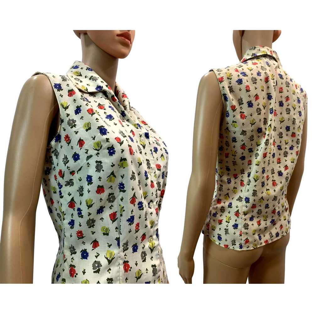 Vintage 60s Shirt n Sweet Sleeveless Floral Blous… - image 7