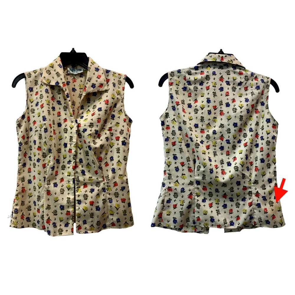 Vintage 60s Shirt n Sweet Sleeveless Floral Blous… - image 9