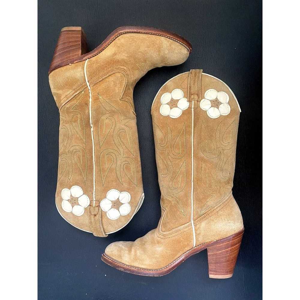 Vintage ACME Cowboy Boots Suede Flower Tan Rockab… - image 12